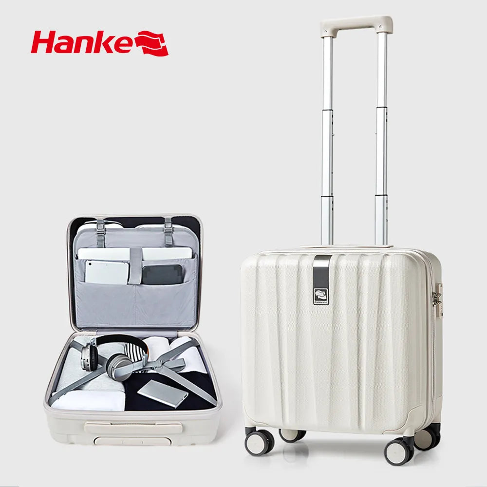 Hanke Business 14 Inch Underseat Suitcase 16 Inch Carry On Luggage Underseat Hard Shell 100% PC Spinner Wheels Boarding