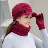 Women's fashion Warm hat scarf gloves winter warm knitting beret peaked cap thickened hat glove scarf Rabbit hair blend 3pc set