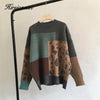 Hirsionsan Leopard Patchwork Cashmere Sweater Women Loose Casual Knitted Pullovers Autumn Soft Knitwear Female Retro Jumper