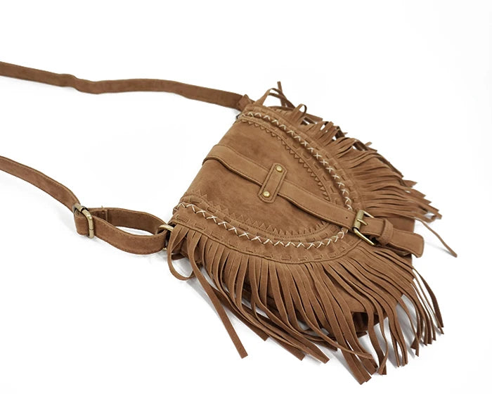 2023 Women Fringed Messenger Bag Faux Suede Fringe Tassel Boho Hippie Gypsy Bohemian Tribal Ibiza Style Cottage Cross body Bag