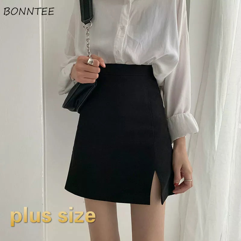 Skirts Women Split Elegant Office Ladies Spring Mujer Faldas Casual Hot Sale A-line Black Hot Sale Design Comfortable Ulzzang