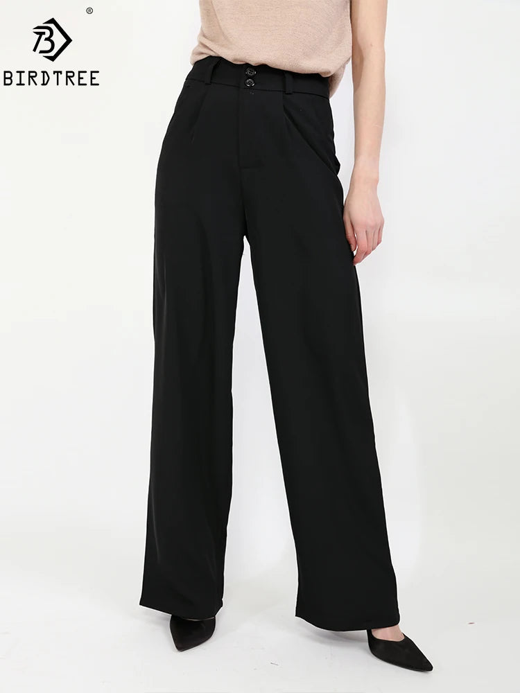 Women Wide Leg Pants 2022 Summer Thin Fabric Classic High Waist Pockets Button Fly Long Palazzo Trousers Korean Casual Bottoms