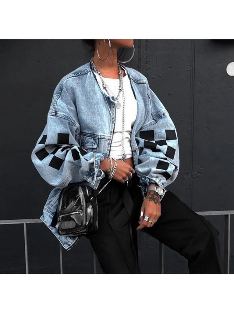 2020 Jean Jacket Women Denim Jackets Autumn Winter Loose Plaid Zipper Tops Streewear Hip Hop Coats Jackets Ladies Plus Size 5xl