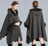 Women Winter Faux Rabbit Fur Batwing Sleeves Poncho Cloak Warm Thick Horn Buckle Big Pendulum Outstreet Loose Coat With Hat