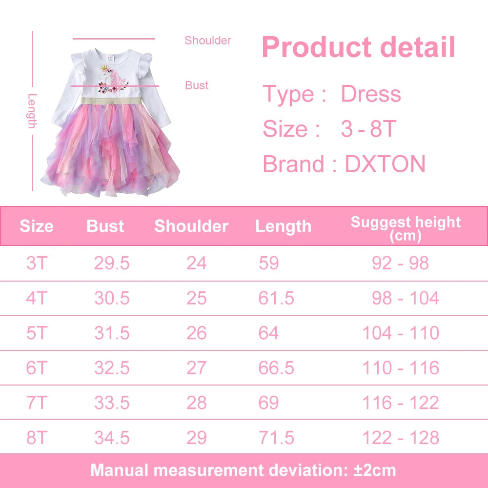 DXTON Princess Kids Dress Heart Sequined Girls Dress Winter Long Sleeve Children Clothing Tutu Flare Sleeve Kids Party Dresses