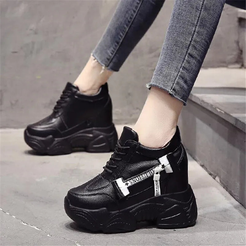 Women's Shoes Platform Sneakers New Women Leather Chunky Dad Shoes 12CM Trainers Ladies Sports Vulcanized Shoes Zapatillas Mujer