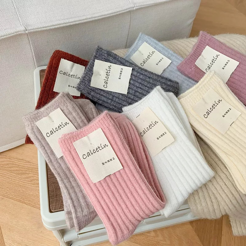 2022 New Winter Thicker Cashmere Wool Women Socks Casual japanese fashion Solid Color Long Sock Girls Thermal Warm Crew Sock