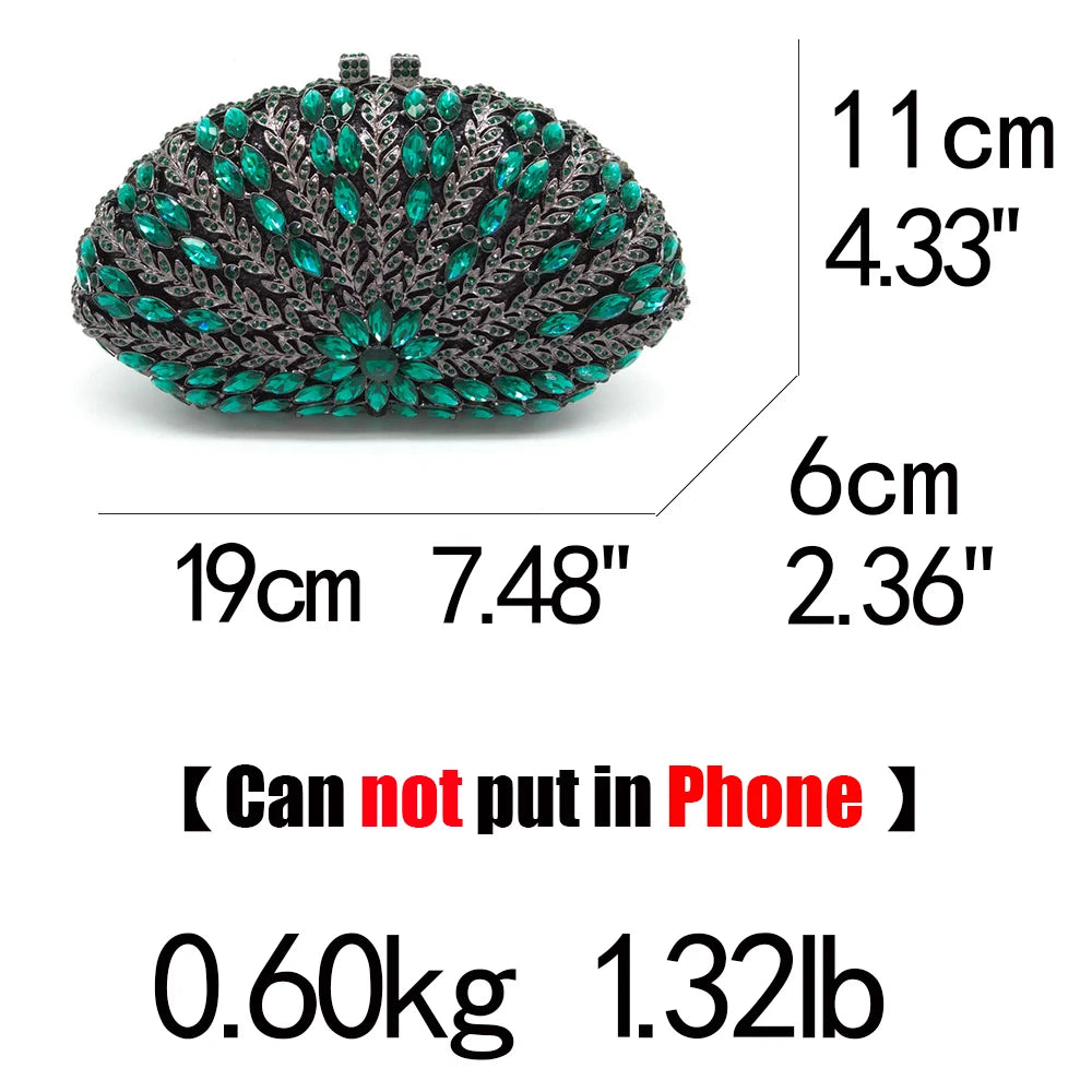 Boutique De FGG Emerald Green Evening Bags and Clutches for Women Formal Party Crystal Clutch Bags Bridal Rhinestone Handbags