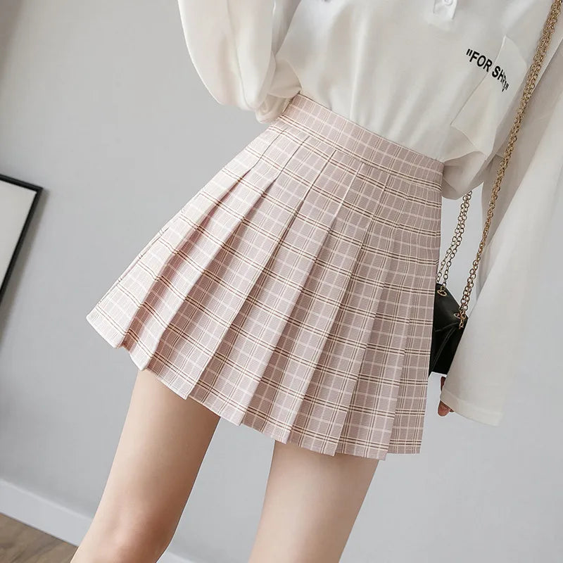 2022 Women&#39;s Skirt Shorts High Waist A-line Student Plaid Pleated Skirts for Women Clothes Dance Mini Girls Skirts Kawaii Faldas