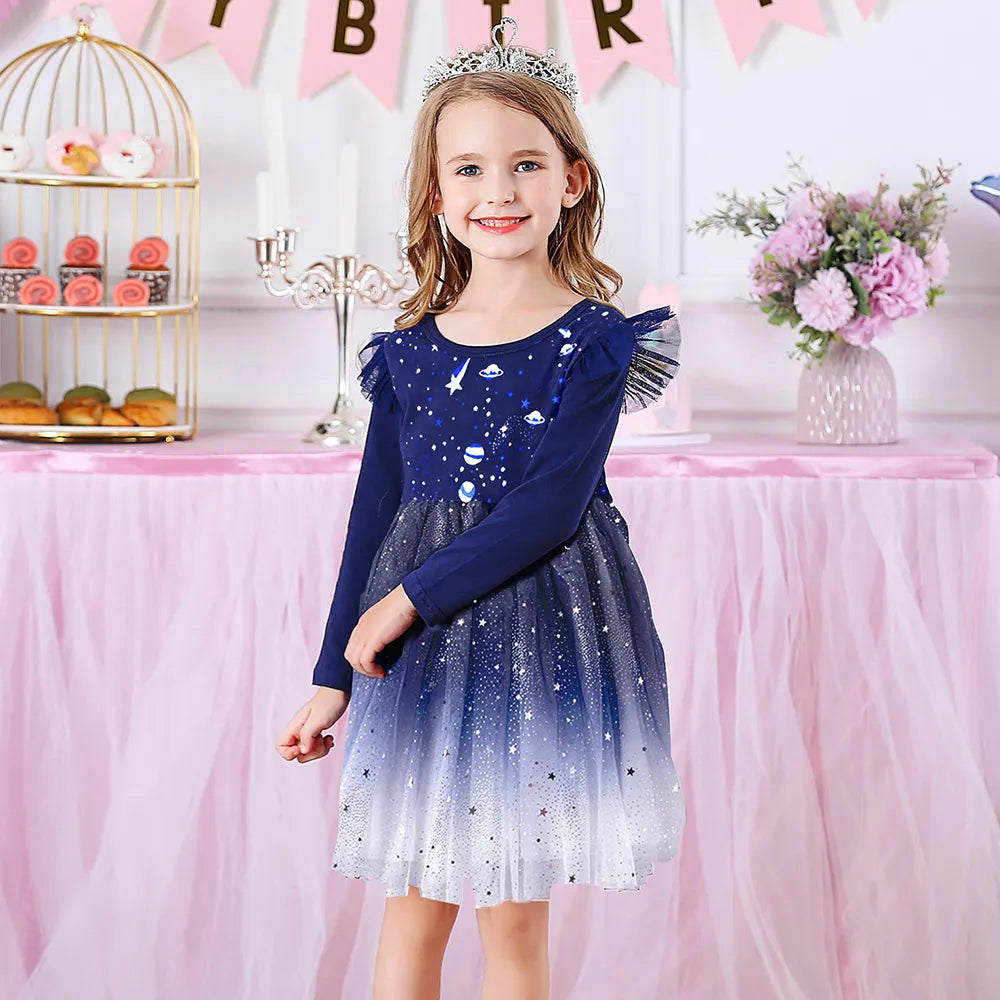 Kids Autumn Winter Dresses for Girls Star Sequins Princess Dress Girl Long Sleeve Party Vestidos Girls Dress Children Clothing