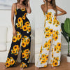 New Sunflower Printed Strap Jumpsuit Women High Waist Rompers Boho Yellow Spaghetti Strap Wide Leg Pants Summer Jumpsuits Ladies