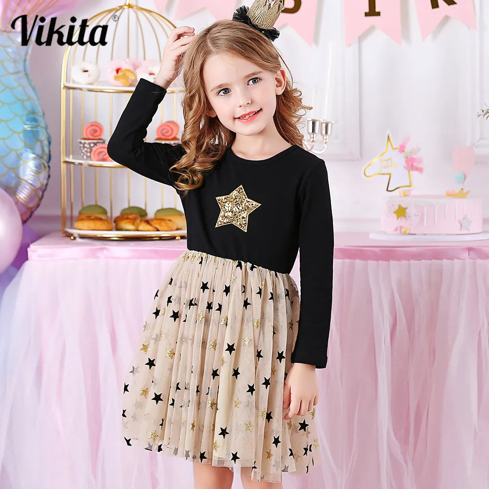 Kids Autumn Winter Dresses for Girls Star Sequins Princess Dress Girl Long Sleeve Party Vestidos Girls Dress Children Clothing