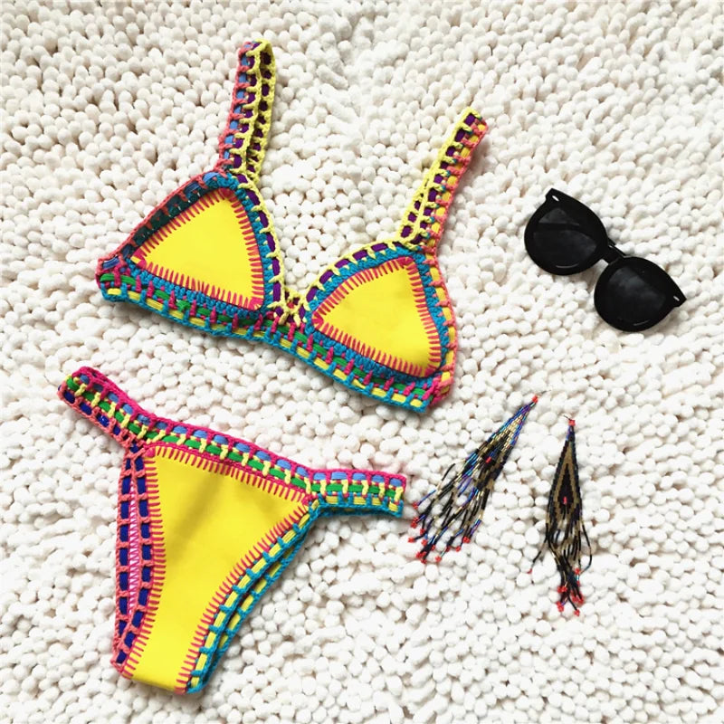 2023 New Women's Sexy Fashion Hand Crochet Bikini Set Casual Beach Swimwear Handmade Knitting Summer Swimsuit Bathing Suit Mujer