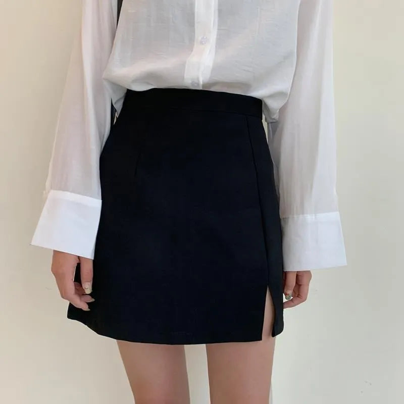 Skirts Women Split Elegant Office Ladies Spring Mujer Faldas Casual Hot Sale A-line Black Hot Sale Design Comfortable Ulzzang