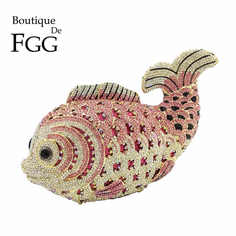 Boutique De FGG Mini Size Bling Fish Clutch Women Crystal Evening Bags Bridal Wedding Rhinestone Handbags Party Dinner Purse