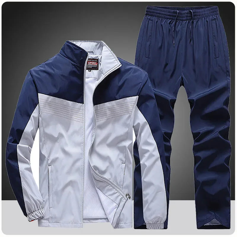 New Men's Patchwork Tracksuit Sweatshirts+Sweatpants Sets Autumn Quality  Man Gym Joggers Pullover Trousers Streetwear 2pcs Set