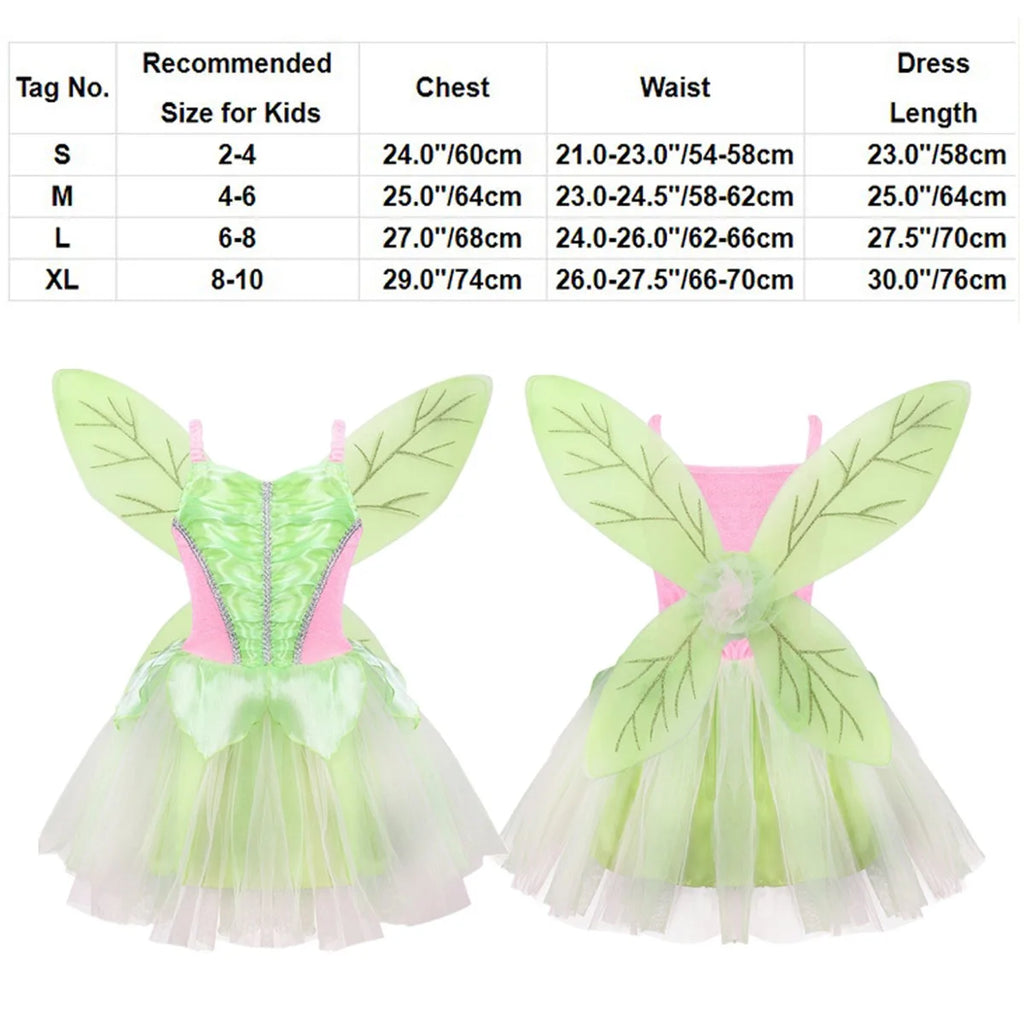 TiaoBug Kids Girls Princess Fairy Costume Sleeveless Mesh Dress Glittery Wings Set Children Halloween Cosplay Party Dress Up