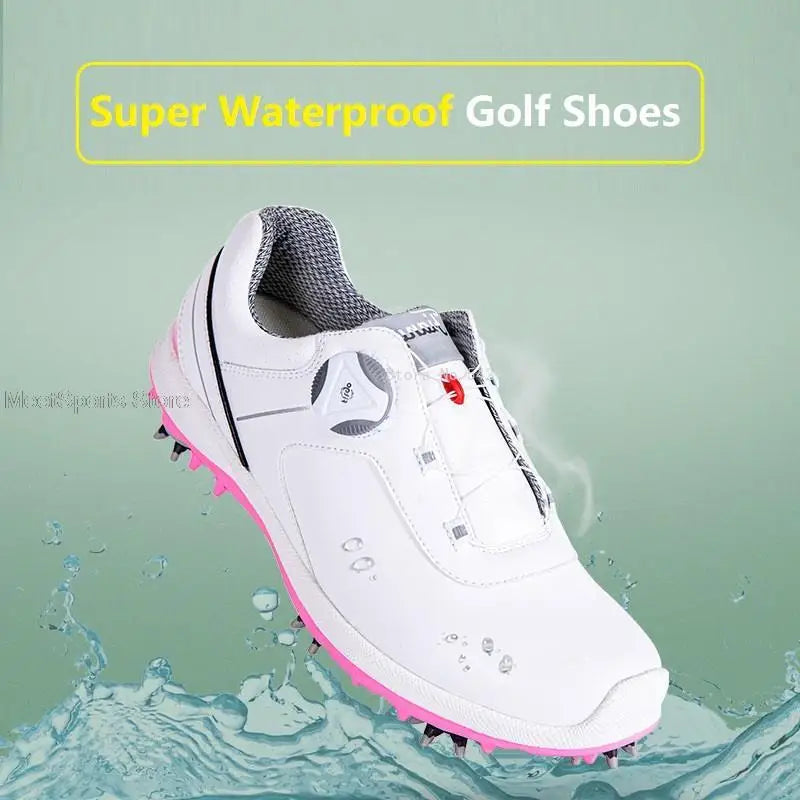 TTYGJ Golf Shoes Women's Waterproof Sports Sneakers Knob Buckle Shoelaces Non-Slip Golf Shoes Ladies Activity Spikes Trainers