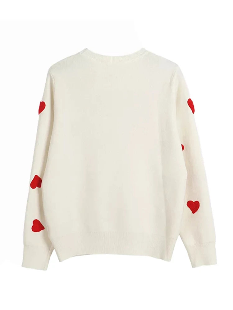 2022 Spring Embroidery Heart Women Sweater O-Neck Kawaii Fashion Pullover Loose Jumper Long Sleeve Knitwear Female C-129