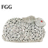 Boutique De FGG Rabbit Bunny Women Crystal Evening Bags and Clutches Formal Party Dinner Rhinestone Minaudiere Purse and Handbag