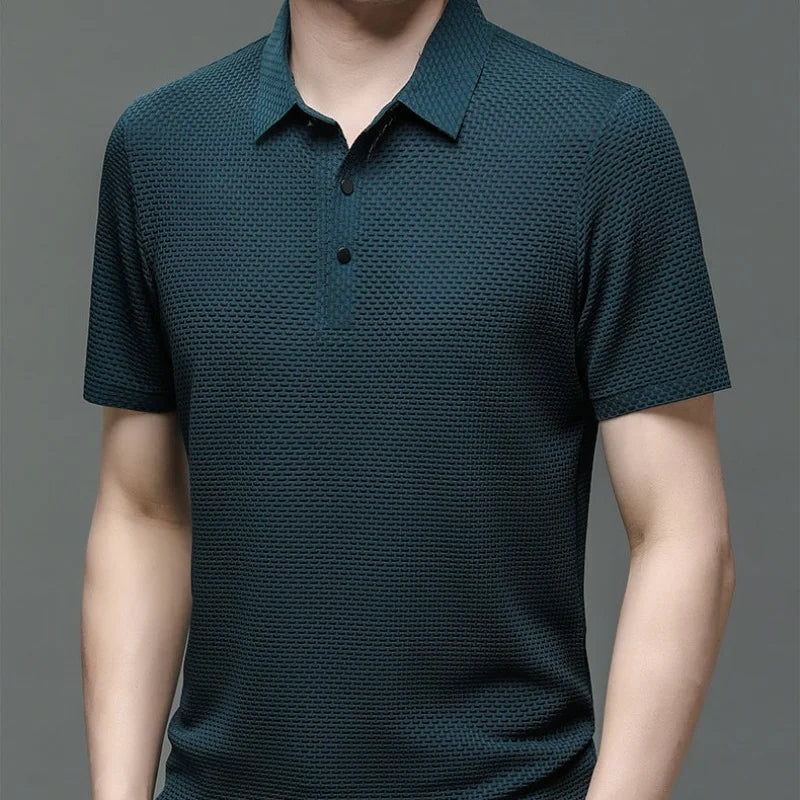 Golf Summer New Men's Lop-up Hollow Short-sleeved Polo Shirt Ice Silk Breathable Business Fashion T-Shirt Male Brand Clothes