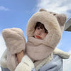 New Korean Hooded Bear Beanie Lady Winter Hats Big Fur Scarf Warm Thick Hat For Women Soft Gloves Kitten Three-Pece Cap Ski Hat