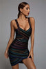 High Quality Celebrity Colorful Striped Foiling Print Rayon Bandage Dress Bodycon Evening Party Dress