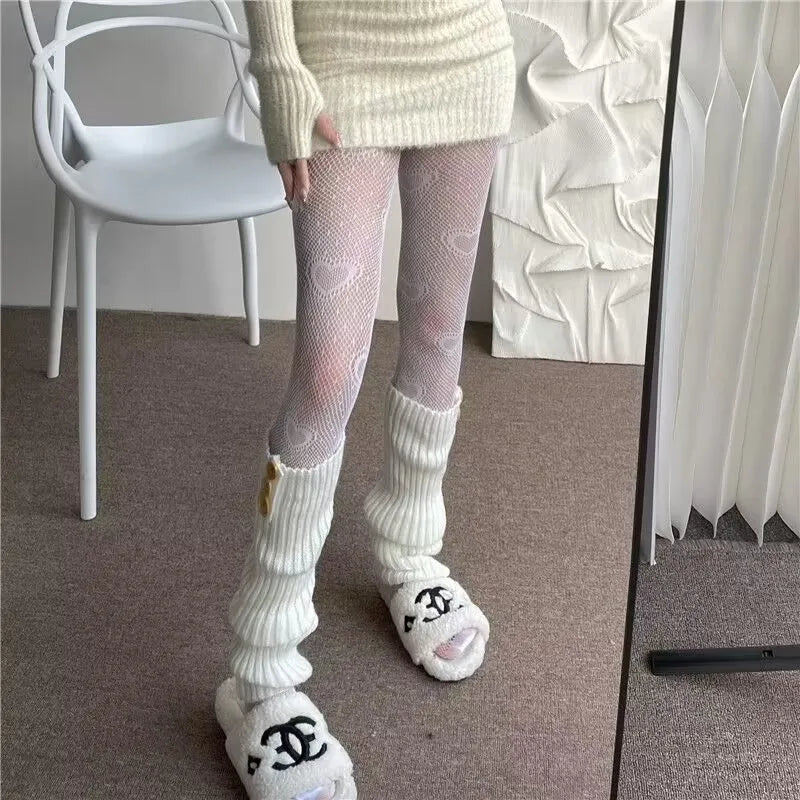 Lolita Long Socks Women&#39;s Leg Warmers Knitted Warm Foot Cover White Arm Warmer Ladies Autumn Winter Crochet Socks Boot Cuffs