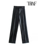 TRAF Women Fashion Faux Leather Straight Pants Vintage High Waist Zipper Fly Female Trousers Mujer