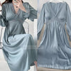 Female Long Nightdress Sexy Hollow Lace Sleepwear Home Dress Palace Style Princess Nightgown Nightwear Casual Satin Loungewear