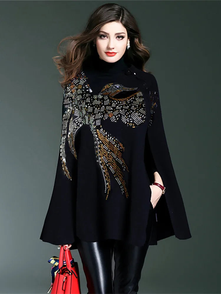 Women Stylish Knitted Cloak Coat Cape Jacket  Loose Thick Bat-shaped Sweater Ponchos