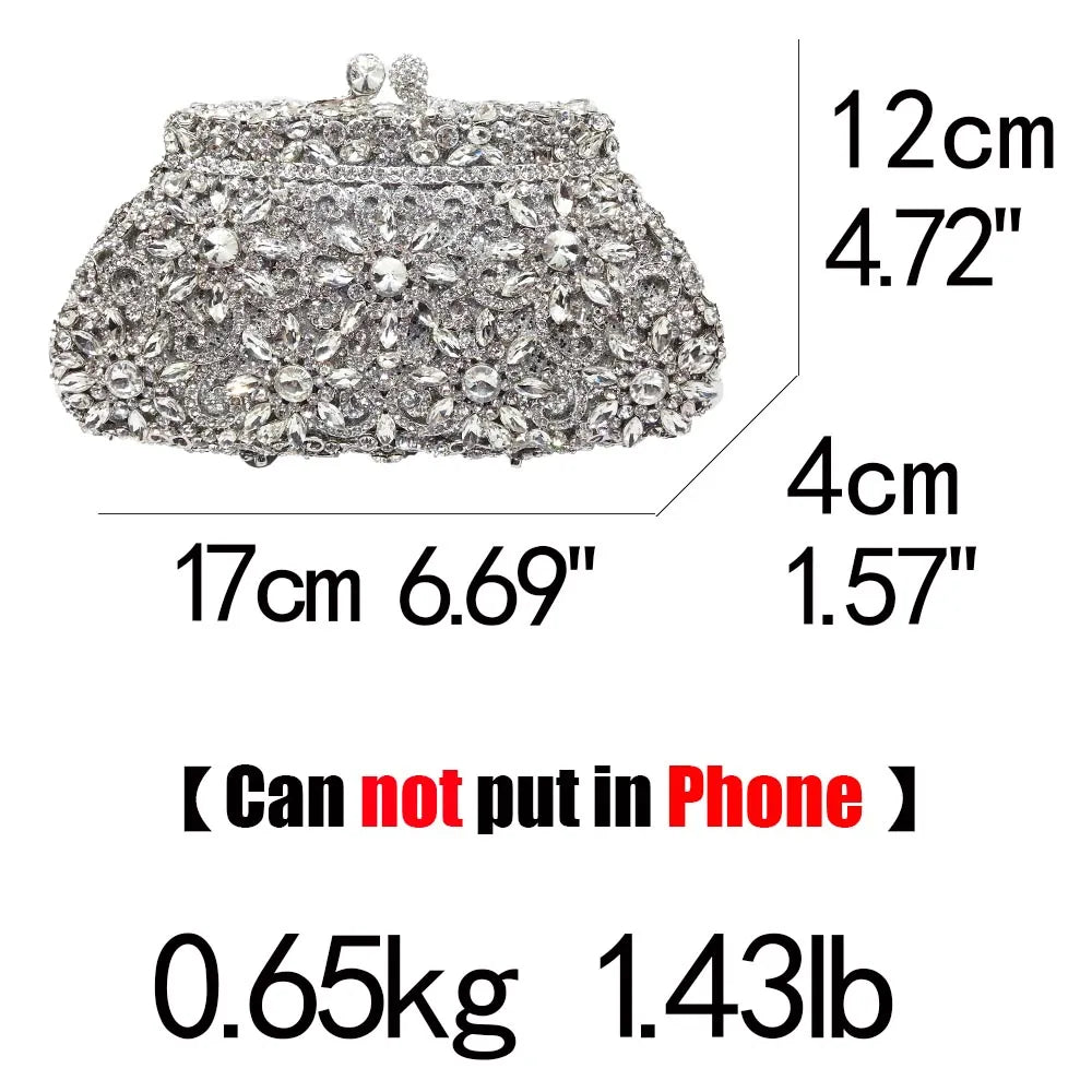 Boutique De FGG Flower Crown Minaudiere Clutch Silver Crystal Evening Handbag Women Party Prom Bag Bridal Clutches Wedding Purse