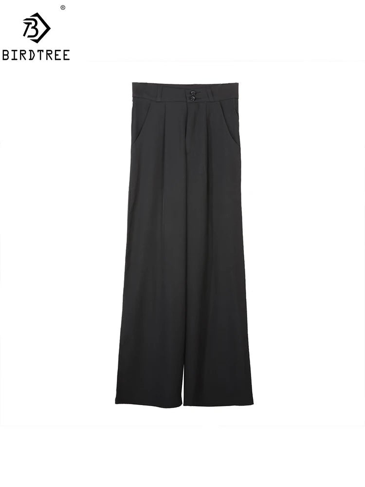 Women Wide Leg Pants 2022 Summer Thin Fabric Classic High Waist Pockets Button Fly Long Palazzo Trousers Korean Casual Bottoms