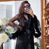 Lace Sleeve Robe Women Satin Feather Patchwork Bathrobe Kimono Gown Long Summer Nightgown Sleepdress Loose Bride Loungewear