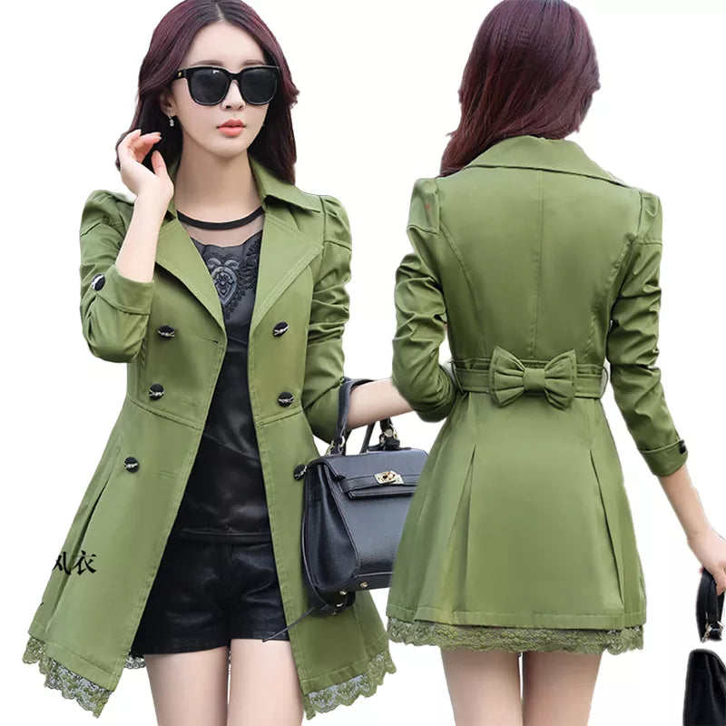 Spring/autumn Coat Women Long Sleeve Trench Coat Lace Long  Trench Coat For Women Plus Size Trench Coat Feminino Women Trench