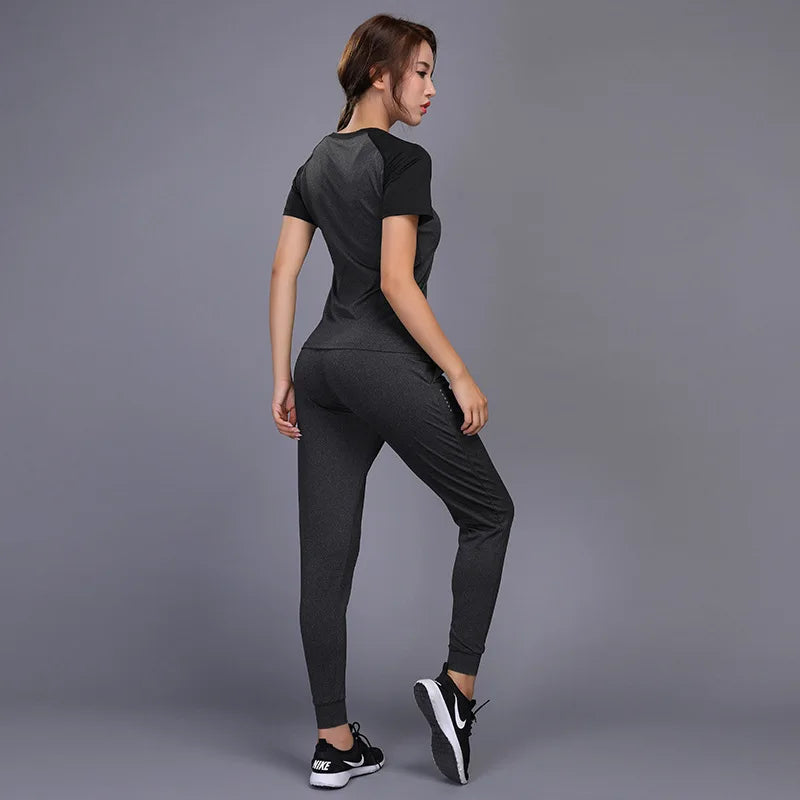 New Women's Sportswear Yoga Sets Jogging Clothes Gym Workout Fitness Training Yoga Sports T-Shirts+Pants Running Clothing Suit